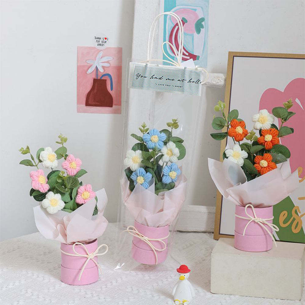 Bouquet De Fleurs Au Crochet Bouquet Tricoté À La Main Avec Cadeau D'anniversaire De Bande Lumineuse Pour Les Amoureux - votrecollierprenomfr
