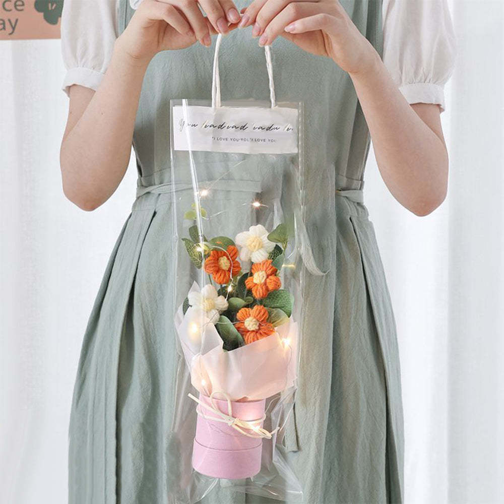 Bouquet De Fleurs Au Crochet Bouquet Tricoté À La Main Avec Cadeau D'anniversaire De Bande Lumineuse Pour Les Amoureux - votrecollierprenomfr