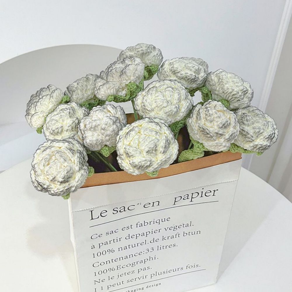 1pc Fleur Tricotée À La Main Rose Crochet Fleur Cadeau Pour Elle - votrecollierprenomfr