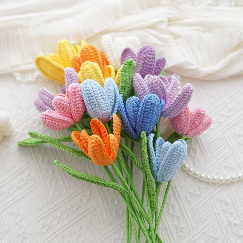 1pc Fleur Tricotée À La Main Floraison Tulipe Crochet Fleur Cadeau Pour Elle - votrecollierprenomfr