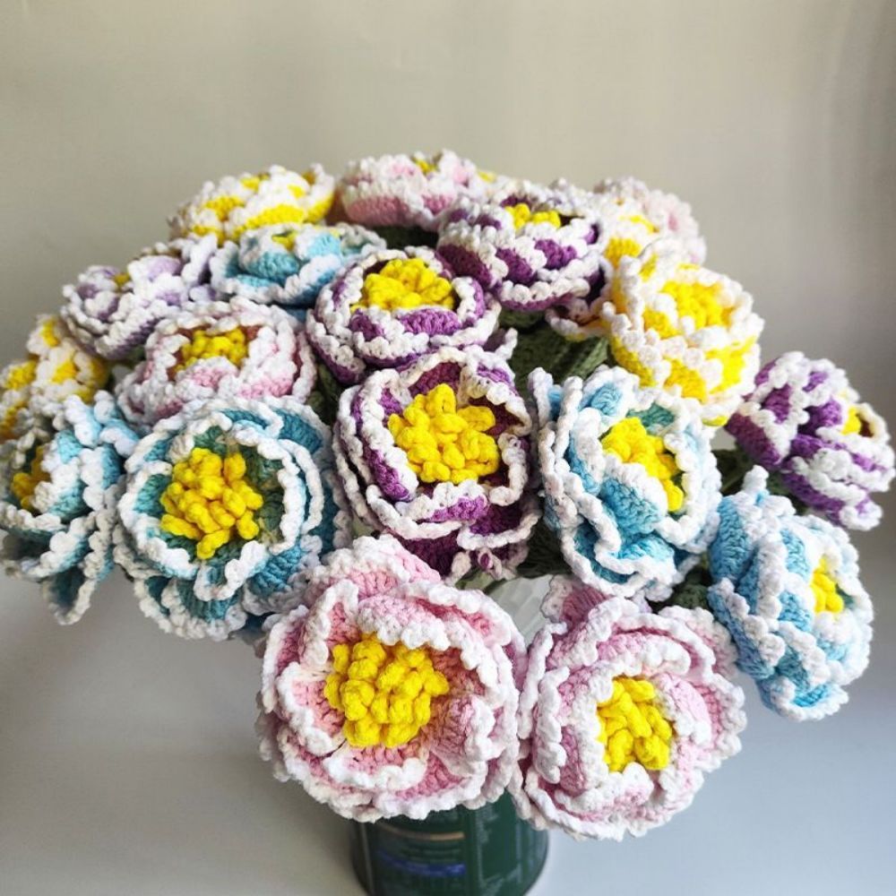 1pc Fait À La Main Fleur Tricotée Pivoine Crochet Fleur Cadeau Pour Elle - votrecollierprenomfr