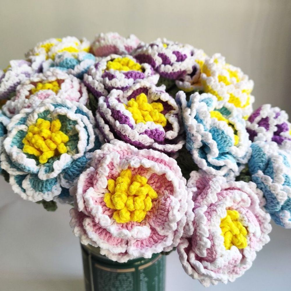 1pc Fait À La Main Fleur Tricotée Pivoine Crochet Fleur Cadeau Pour Elle - votrecollierprenomfr