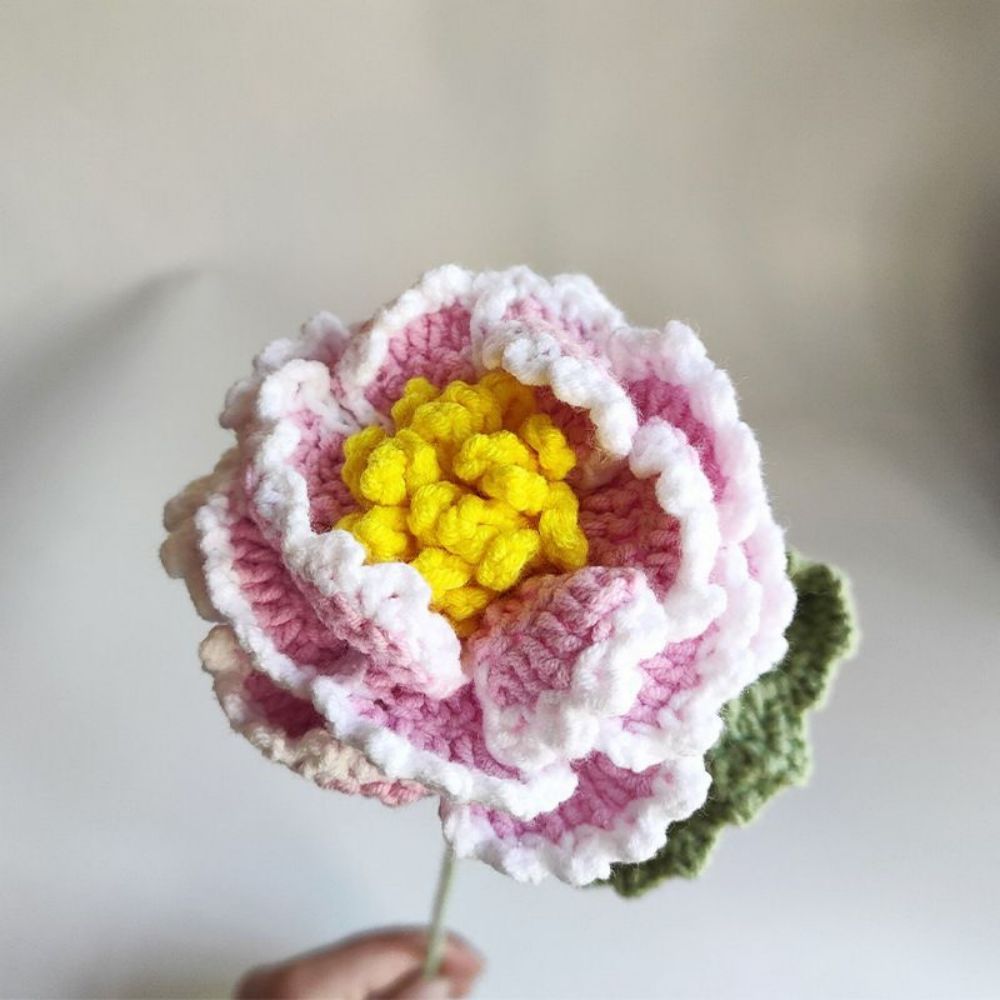 1pc Fait À La Main Fleur Tricotée Pivoine Crochet Fleur Cadeau Pour Elle - votrecollierprenomfr