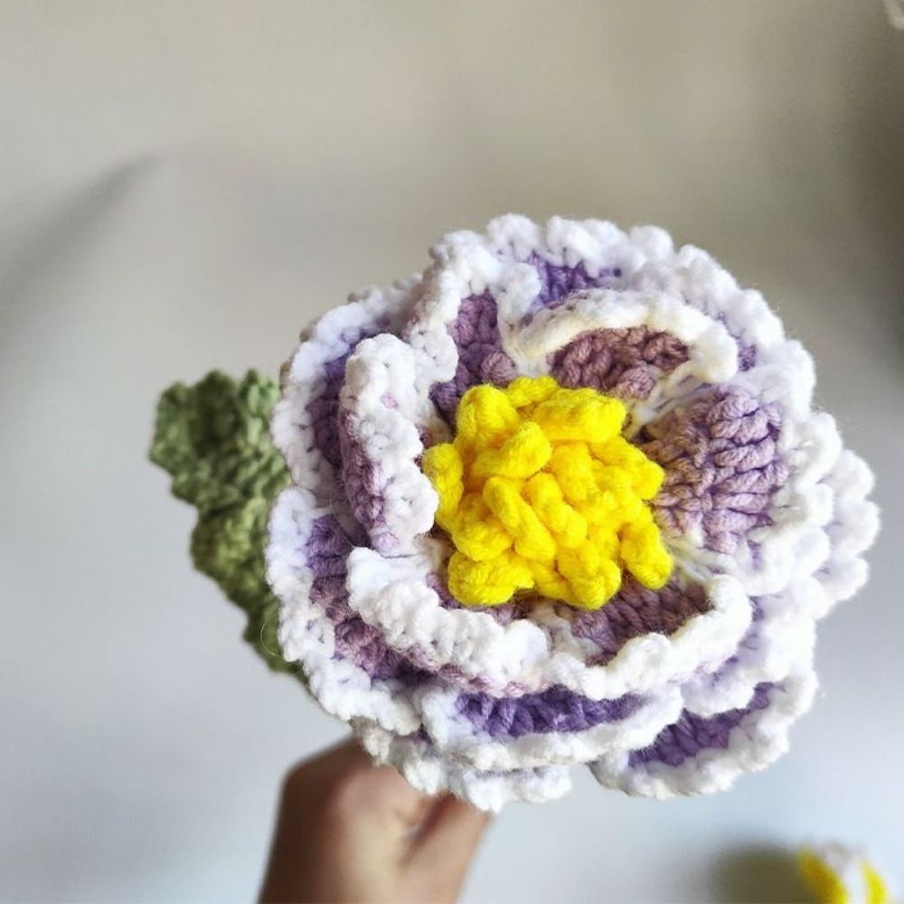1pc Fait À La Main Fleur Tricotée Pivoine Crochet Fleur Cadeau Pour Elle - votrecollierprenomfr