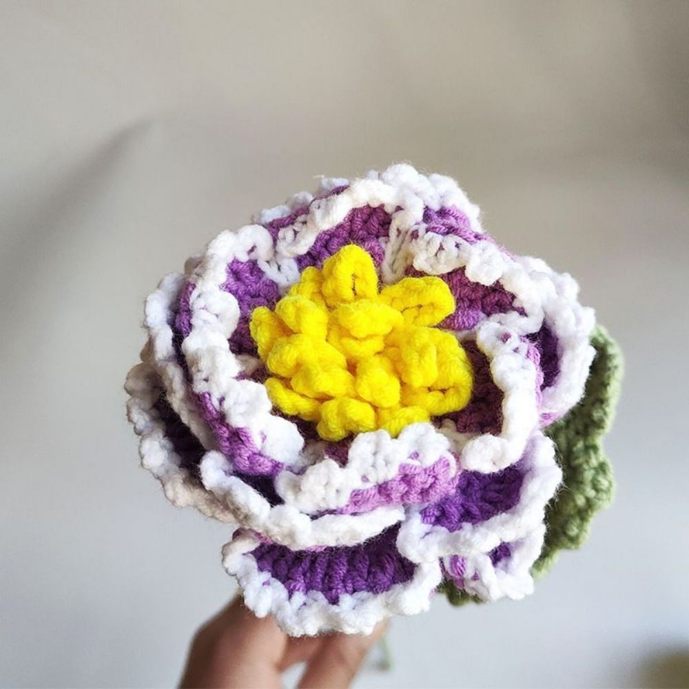 1pc Fait À La Main Fleur Tricotée Pivoine Crochet Fleur Cadeau Pour Elle - votrecollierprenomfr