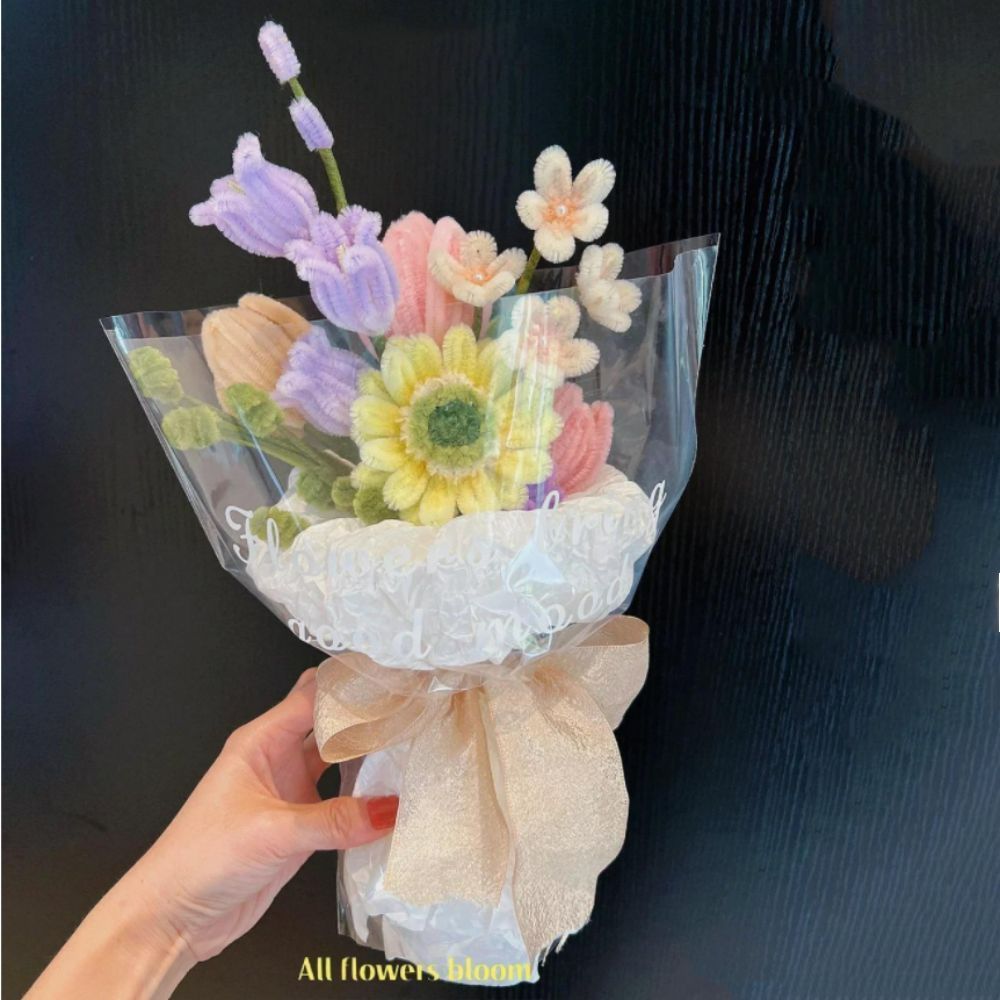Pipe Cleaner Fleurs Bouquet Fait À La Main Twist Stick Bouquet Cadeau Pour Elle - votrecollierprenomfr