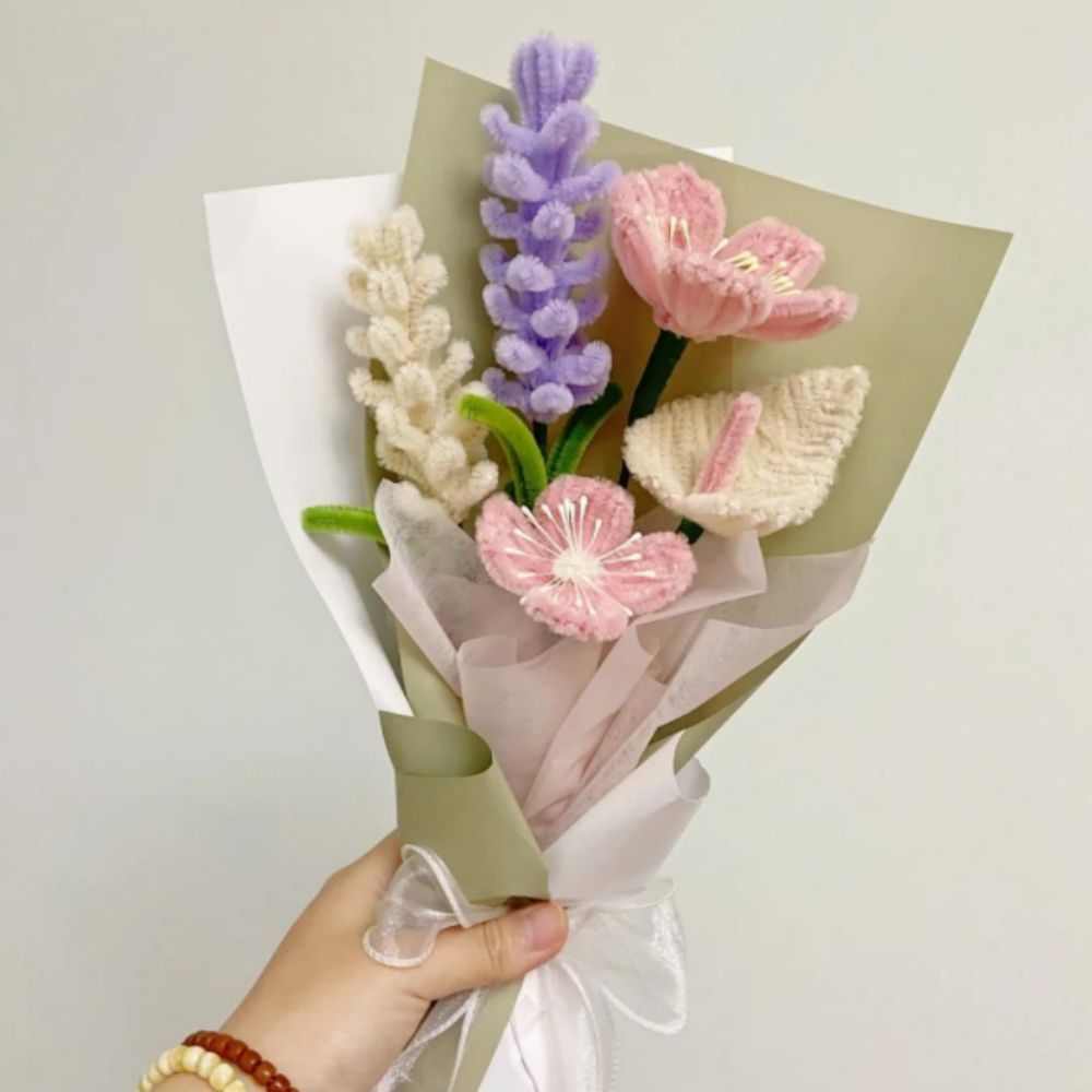 Pipe Cleaner Fleurs Bouquet Fait À La Main Twist Stick Bouquet Cadeau Pour Elle - votrecollierprenomfr
