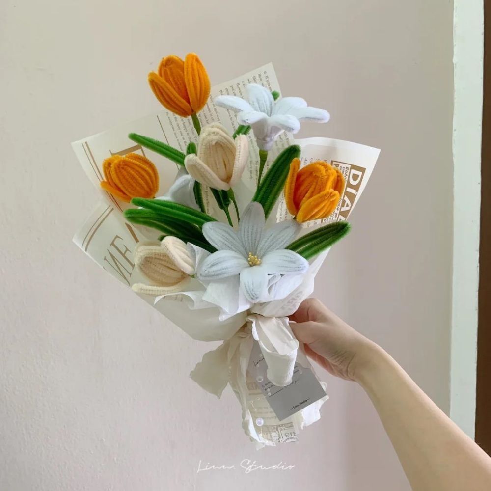 Pipe Cleaner Fleurs Bouquet Fait À La Main Twist Stick Bouquet Cadeau Pour Elle - votrecollierprenomfr