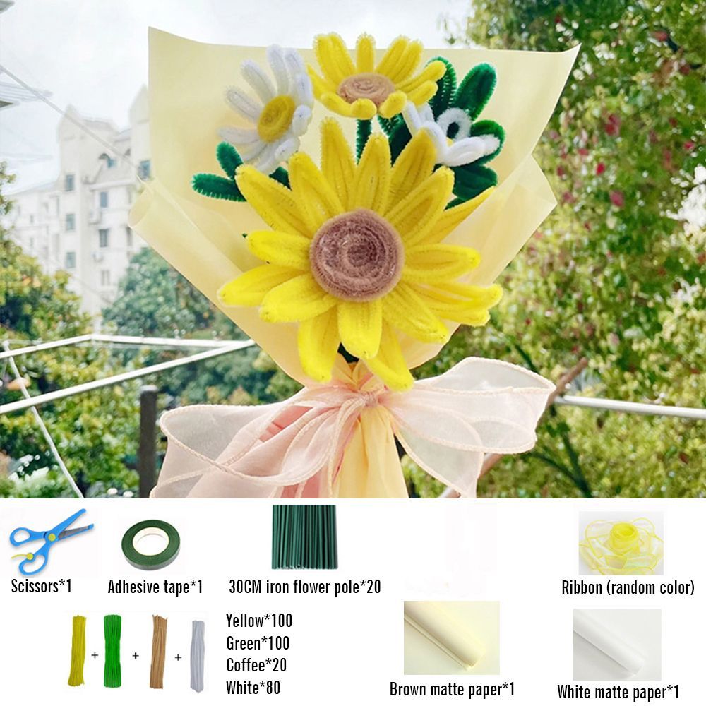 Bricolage Cure-pipe Fleurs Bouquet Fait À La Main Twist Stick Bouquet Cadeau Pour Elle - votrecollierprenomfr