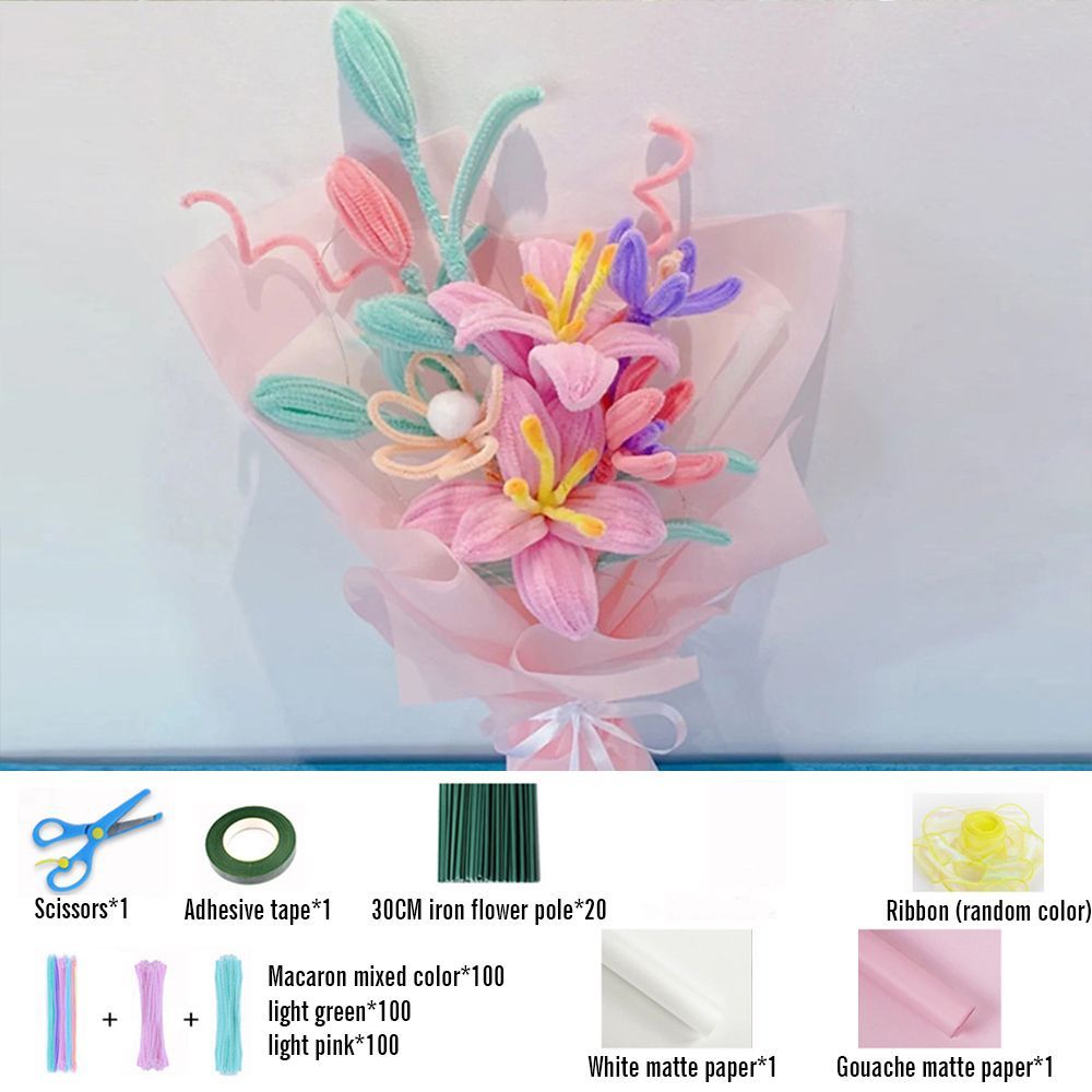 Diy Pipe Cleaner Lily Bouquet Fait À La Main Twist Stick Bouquet Cadeau - votrecollierprenomfr
