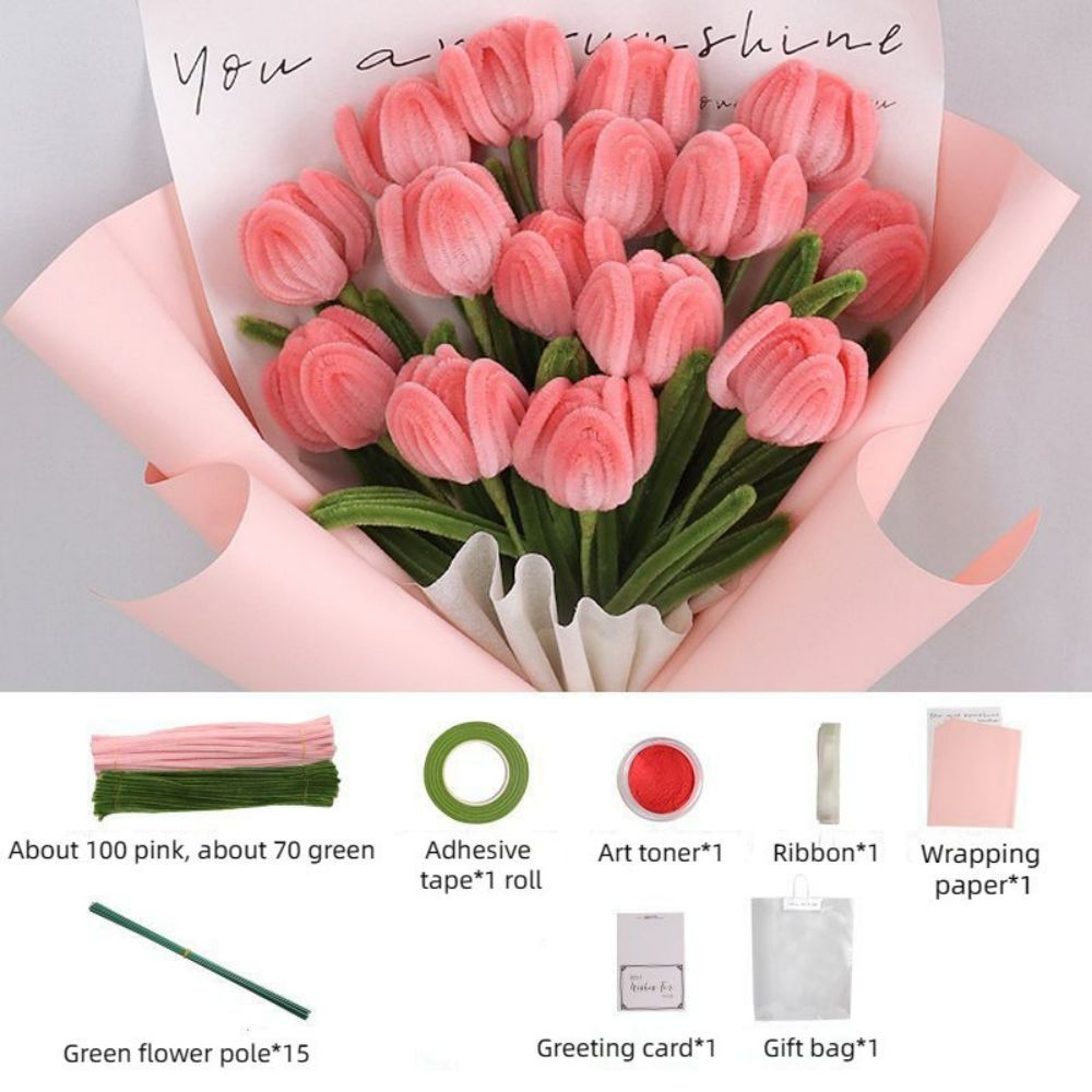 Diy Pipe Cleaner Tulip Bouquet Handmade Twist Stick Bouquet Cadeau Pour Elle - votrecollierprenomfr