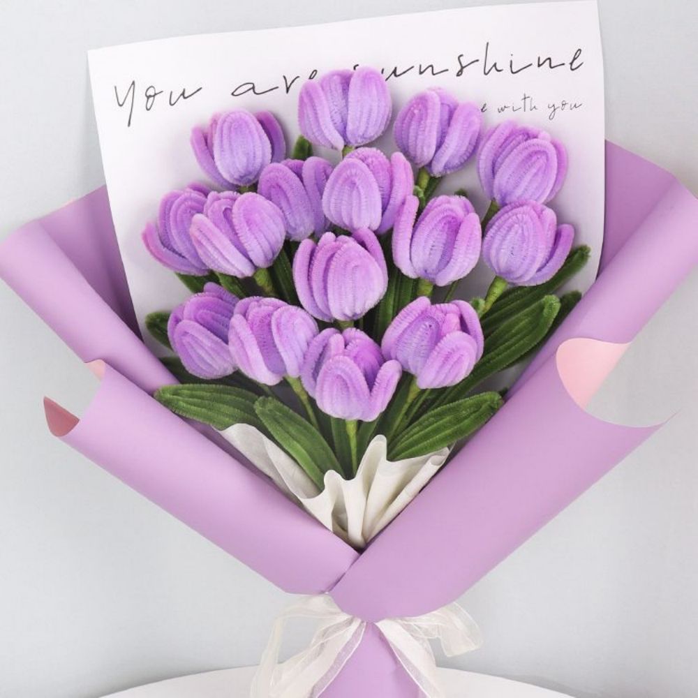 Diy Pipe Cleaner Tulip Bouquet Handmade Twist Stick Bouquet Cadeau Pour Elle - votrecollierprenomfr
