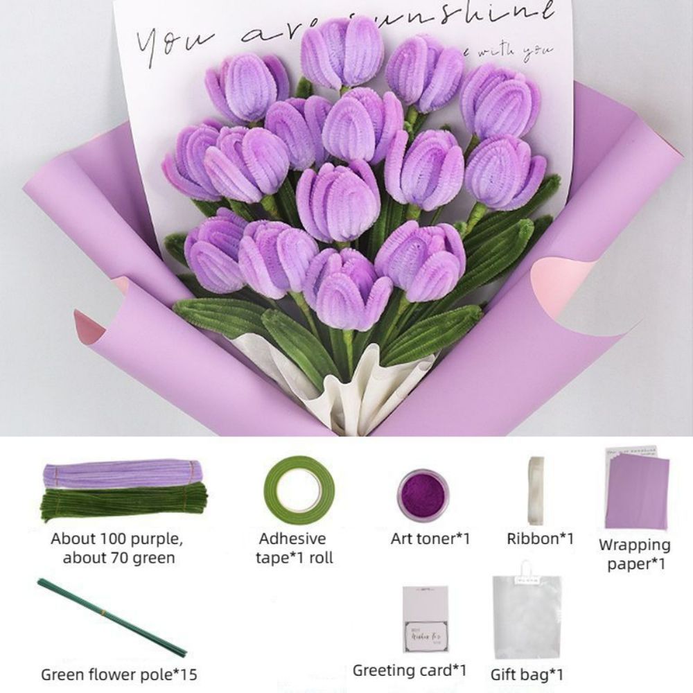 Diy Pipe Cleaner Tulip Bouquet Handmade Twist Stick Bouquet Cadeau Pour Elle - votrecollierprenomfr
