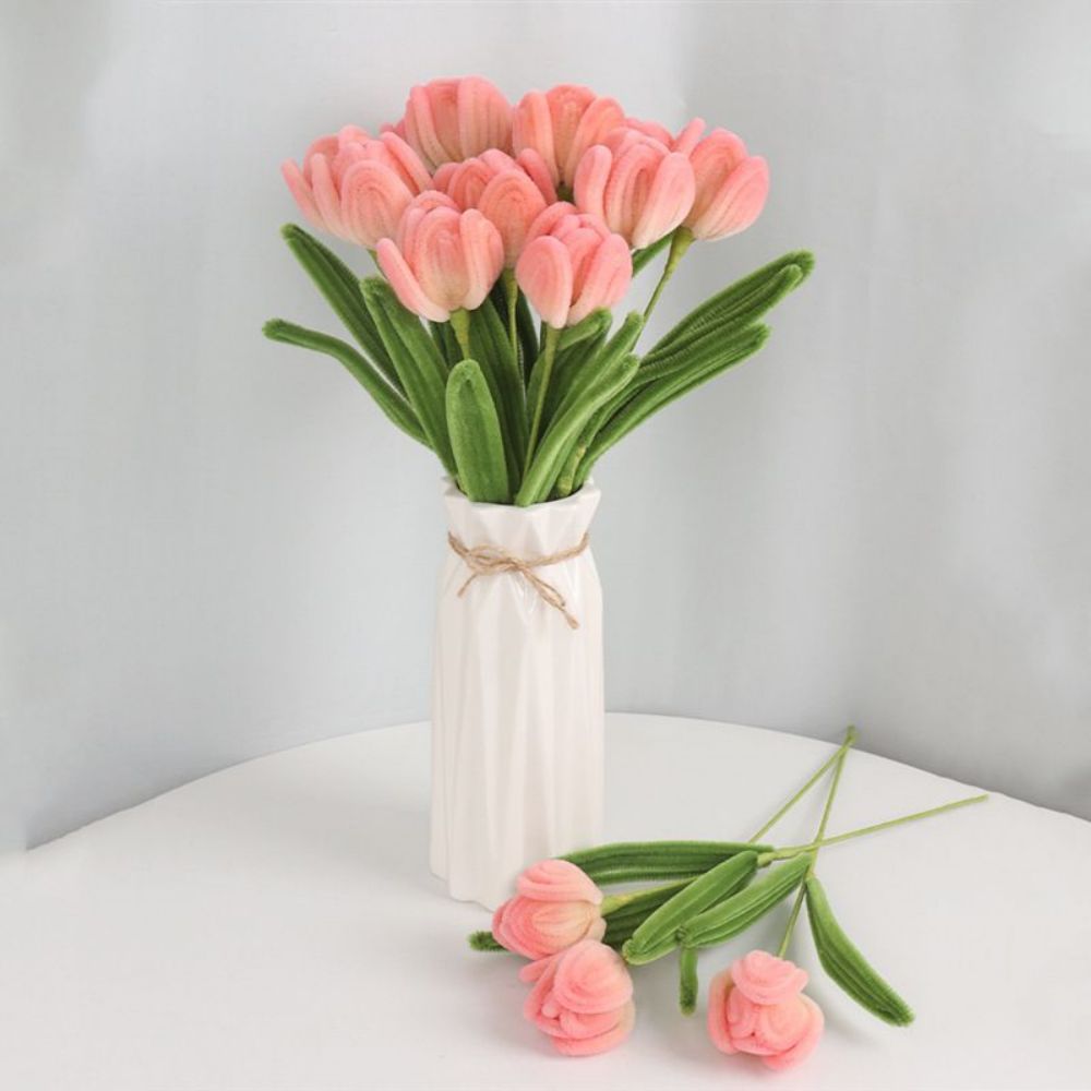 Diy Pipe Cleaner Tulip Bouquet Handmade Twist Stick Bouquet Cadeau Pour Elle - votrecollierprenomfr