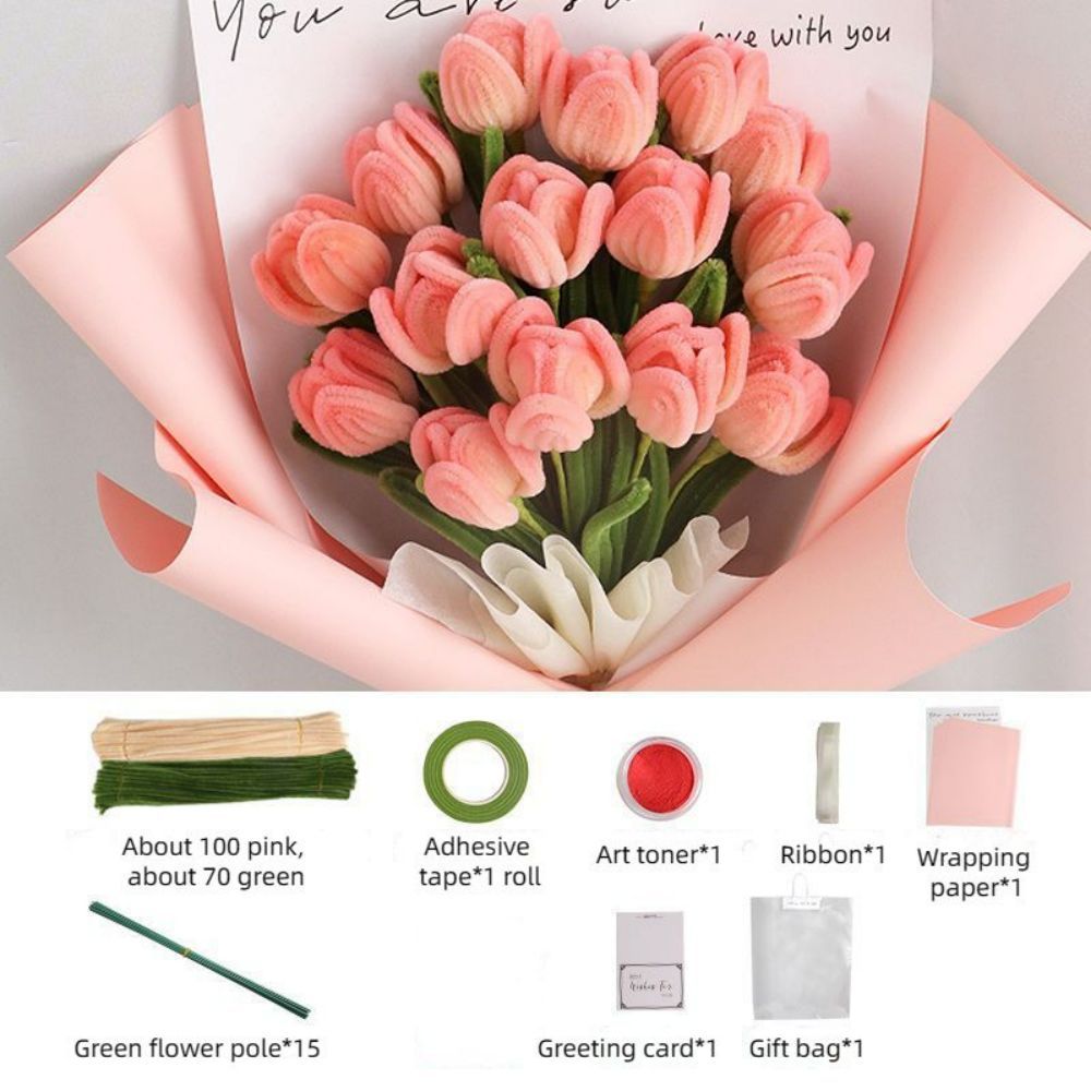 Diy Pipe Cleaner Tulip Bouquet Handmade Twist Stick Bouquet Cadeau Pour Elle - votrecollierprenomfr