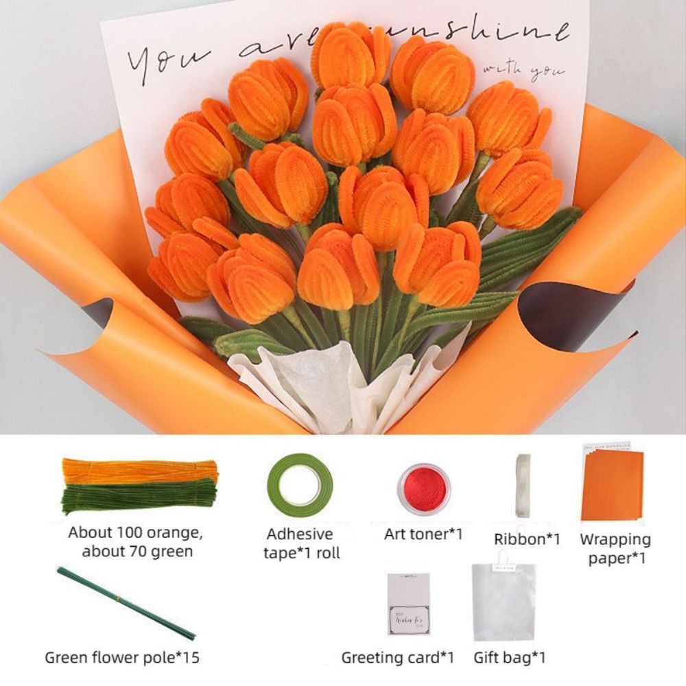 Diy Pipe Cleaner Tulip Bouquet Handmade Twist Stick Bouquet Cadeau Pour Elle - votrecollierprenomfr