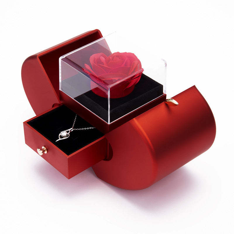 Organisateur De Bijoux De Boîte-cadeau De Forme De Pomme De Rose Rouge De Fleur Éternelle - votrecollierprenomfr