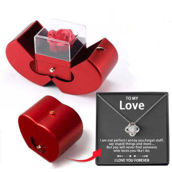 Coffret Cadeau Collier To My Love Avec Fleur D'éternité Rose Rouge - votrecollierprenomfr