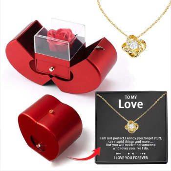 Coffret Cadeau Collier To My Love Avec Fleur D'éternité Rose Rouge - votrecollierprenomfr