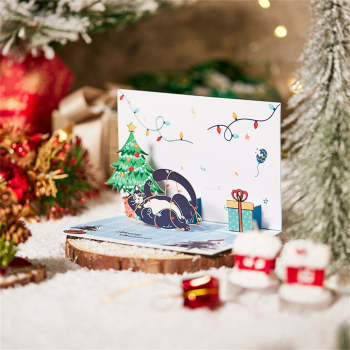 Carte Pop Up De Noël 3d Carte De Voeux De Chat De Noël - votrecollierprenomfr