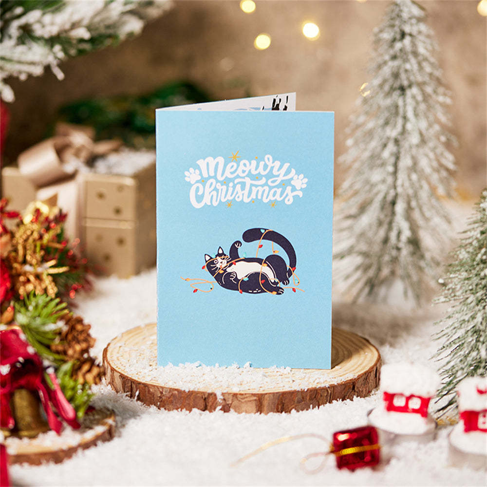 Carte Pop Up De Noël 3d Carte De Voeux De Chat De Noël - votrecollierprenomfr