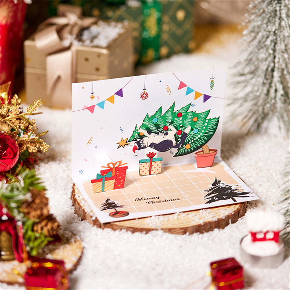 Carte Pop Up De Noël 3d Carte De Voeux De Chat De Noël - votrecollierprenomfr