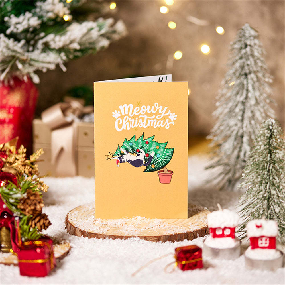 Carte Pop Up De Noël 3d Carte De Voeux De Chat De Noël - votrecollierprenomfr