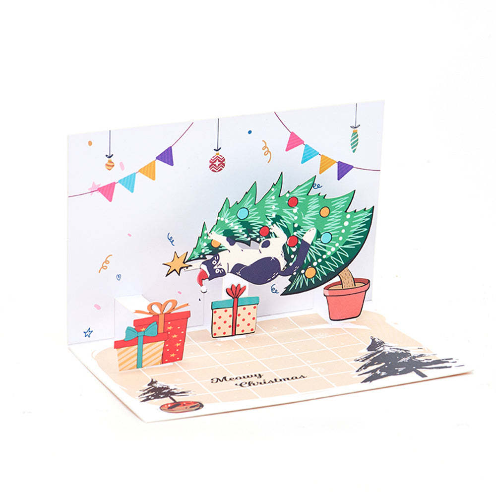 Carte Pop Up De Noël 3d Carte De Voeux De Chat De Noël - votrecollierprenomfr