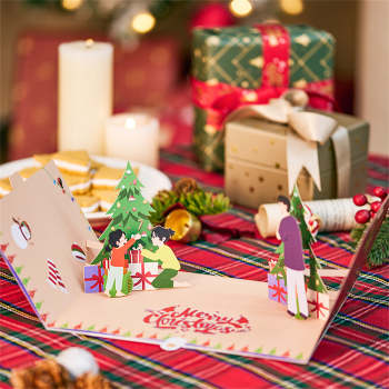Carte Pop Up De Noël 3d À Double Ouverture, Carte De Vœux Familiale De Noël - votrecollierprenomfr