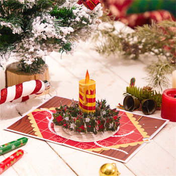 Carte Pop Up De Noël 3d Bougie De Noël Carte De Voeux - votrecollierprenomfr