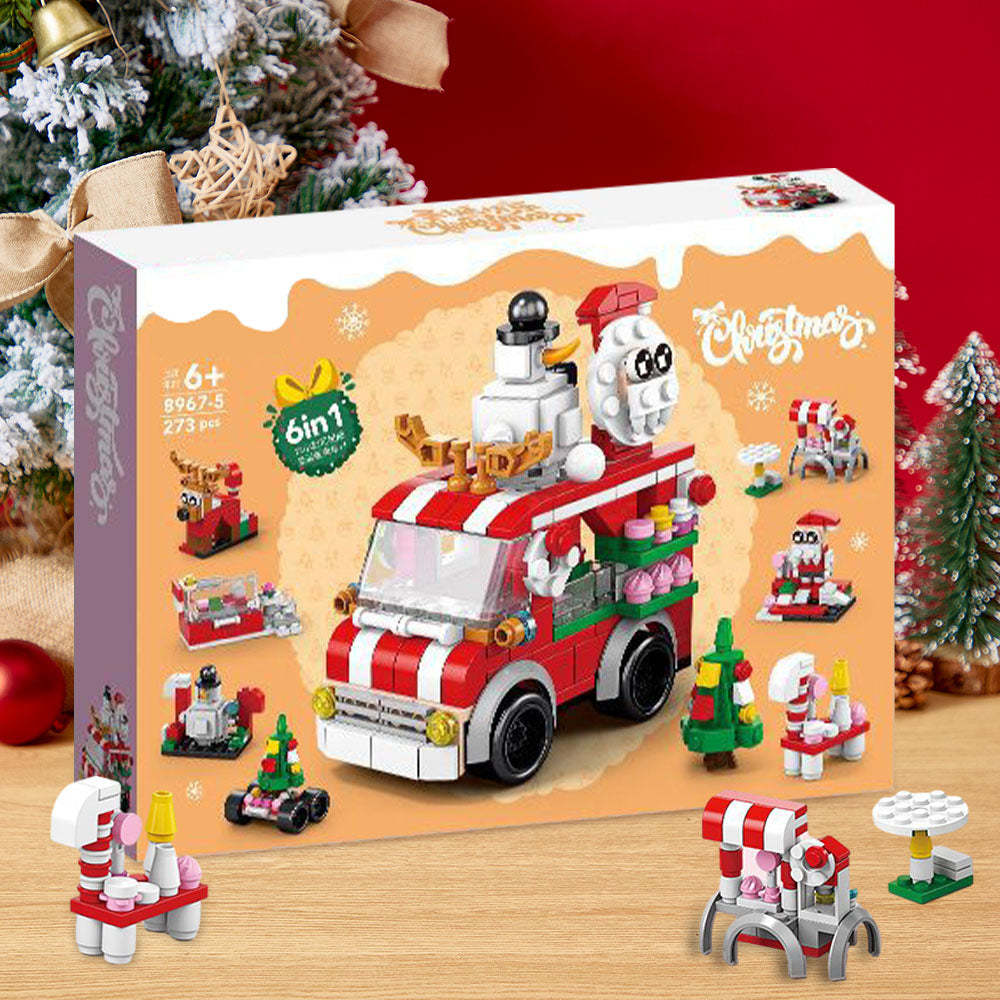 Coffret Surprise De 6 Figurines En Briques Représentant Une Voiture Distributrice De Noël. - votrecollierprenomfr