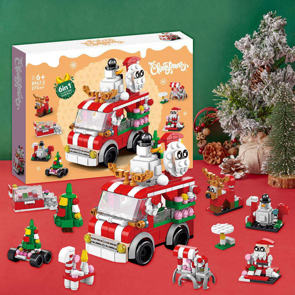 Coffret Surprise De 6 Figurines En Briques Représentant Une Voiture Distributrice De Noël. - votrecollierprenomfr