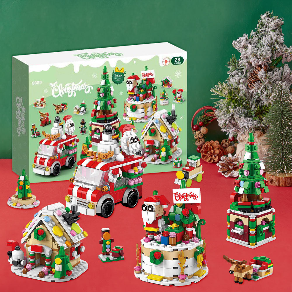 Figurines En Briques Représentant Une Scène De Rue De Noël, Boîte Surprise, Calendrier De L'avent 24 Jours, Coffret Cadeau