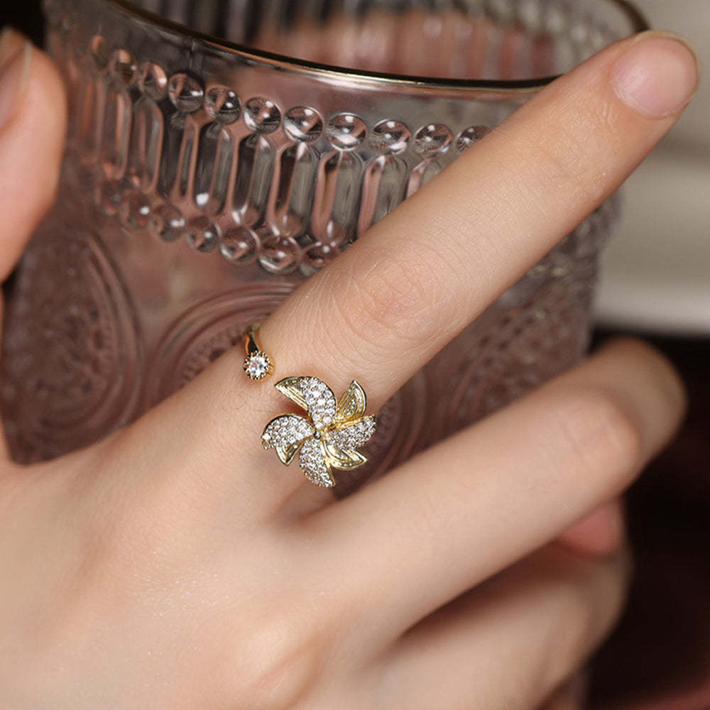 Fidget Anxiety Ring Windmill Ring Open Adjustable Rotating Ring Jewelry Gift for Women - votrecollierprenomfr