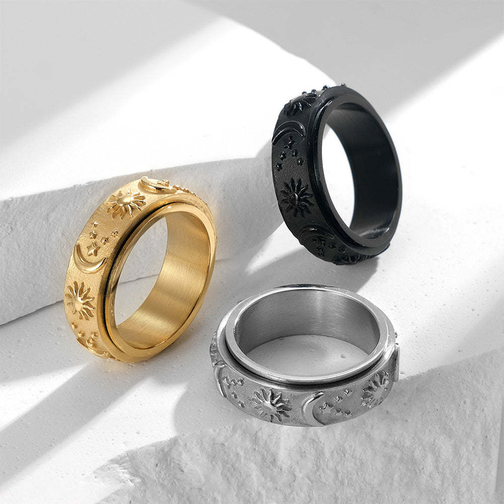 Moon Star Sun Spinner Rings Stress Relieving Anxiety Rotating Ring for Women Men - votrecollierprenomfr