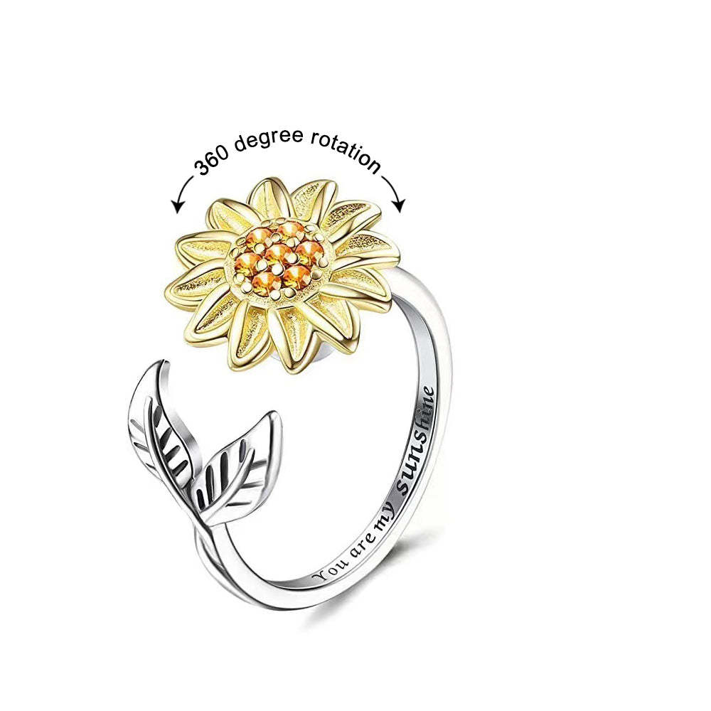Sunflower Rotating Ring Fidget Anxiety Ring Open Adjustable Relieving Stress Rings Jewelry for Women - votrecollierprenomfr
