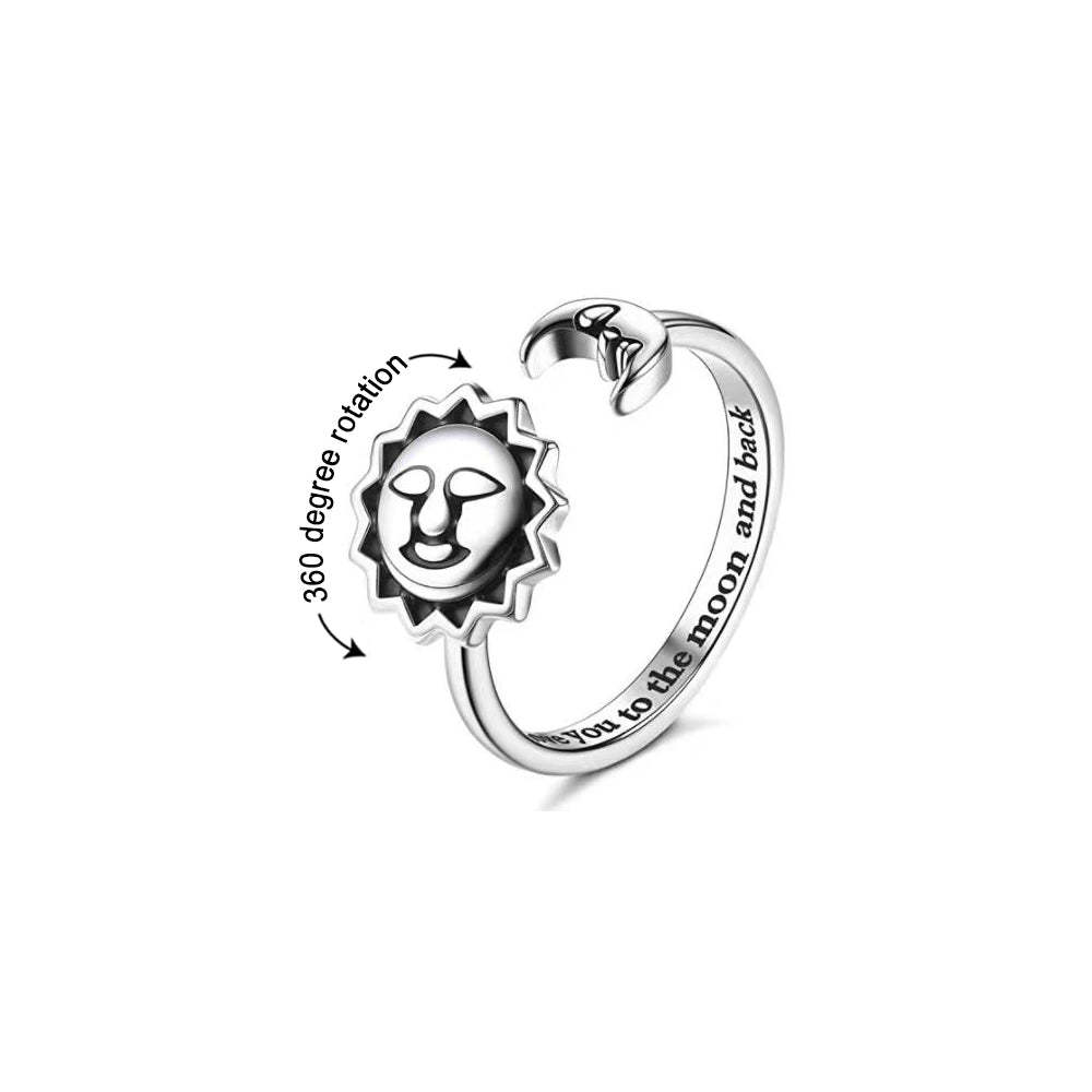 Moon Star Rotating Ring Fidget Anxiety Ring Open Adjustable Relieving Stress Rings Jewelry for Women - votrecollierprenomfr