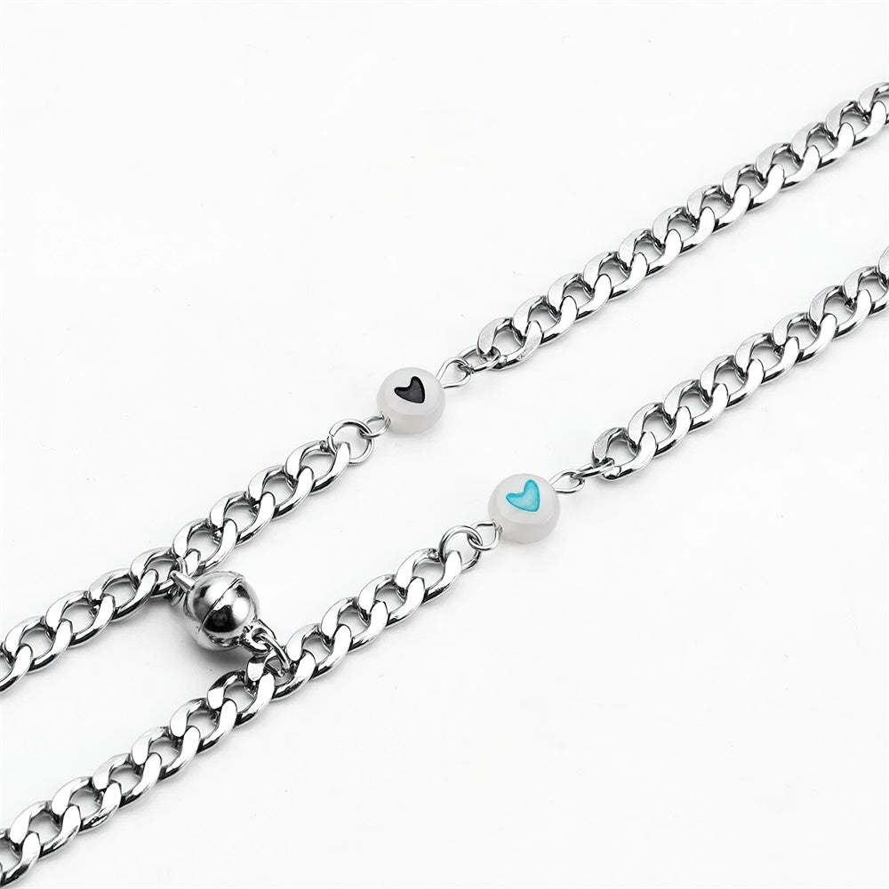 Bracelet Magnétique Pour Couple, Chaîne En Acier Inoxydable Avec Cœur Lumineux, Cadeaux D'anniversaire, Amoureux, Petit Ami, Petite Amie, Lui, Sa Meilleure Amie, 2 Pièces - votrecollierprenomfr