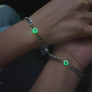 Bracelet Magnétique Pour Couple, Chaîne En Acier Inoxydable Avec Cœur Lumineux, Cadeaux D'anniversaire, Amoureux, Petit Ami, Petite Amie, Lui, Sa Meilleure Amie, 2 Pièces - votrecollierprenomfr