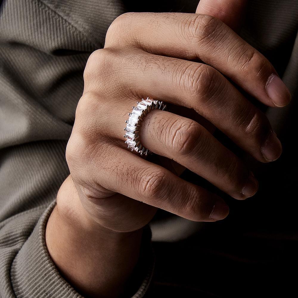 Bague Hip Hop Unique, Bague En Zircon Cubique À Une Rangée, Cadeaux Pour Hommes - votrecollierprenomfr