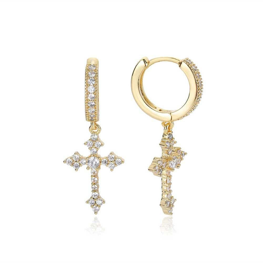 Boucles D'oreilles Hip Hop À La Mode, Boucles D'oreilles Croisées En Zircone Micropavée, Bijoux De Personnalité Pour Hommes - votrecollierprenomfr