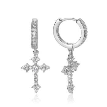 Boucles D'oreilles Hip Hop À La Mode, Boucles D'oreilles Croisées En Zircone Micropavée, Bijoux De Personnalité Pour Hommes - votrecollierprenomfr