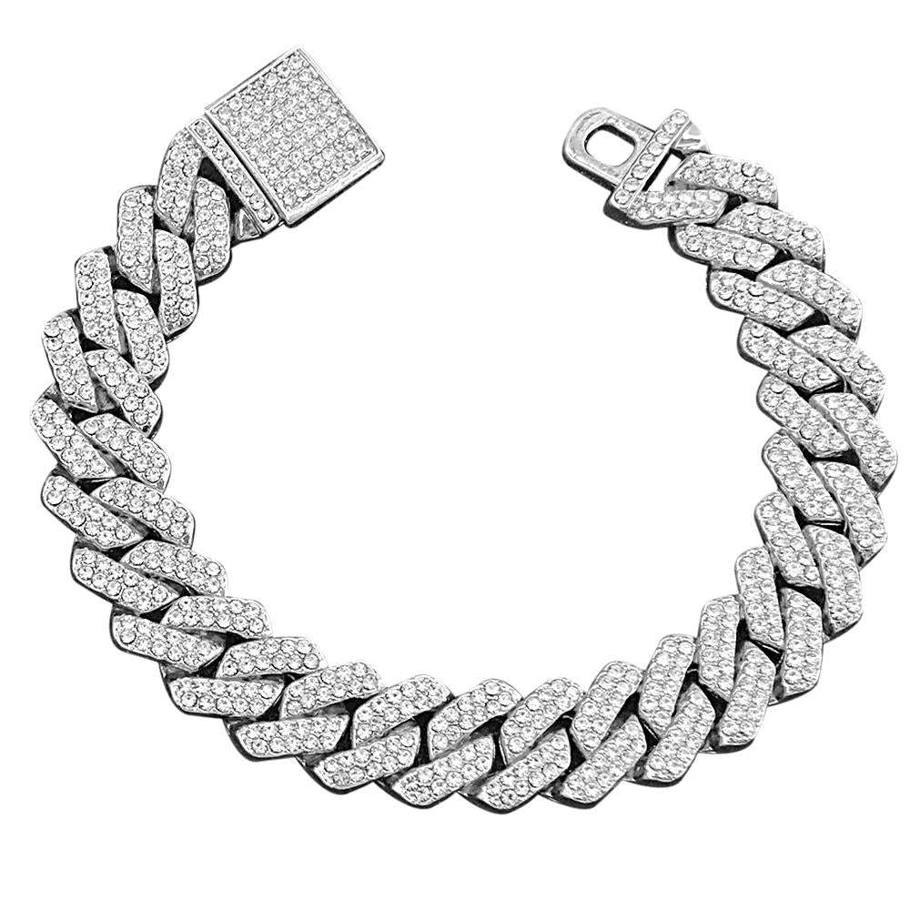 Bracelet Hip Hop Exagéré Et Brillant, Chaîne Cubaine Glacée Pour Hommes - votrecollierprenomfr