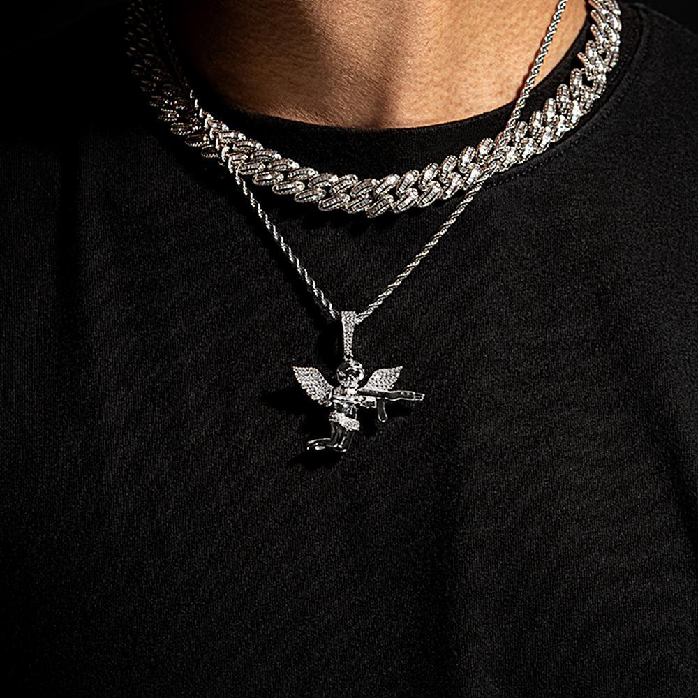 Collier Hip Hop Ange De Vengeance Avec Pistolet, Pendentif En Diamant, Cadeaux Pour Hommes - votrecollierprenomfr