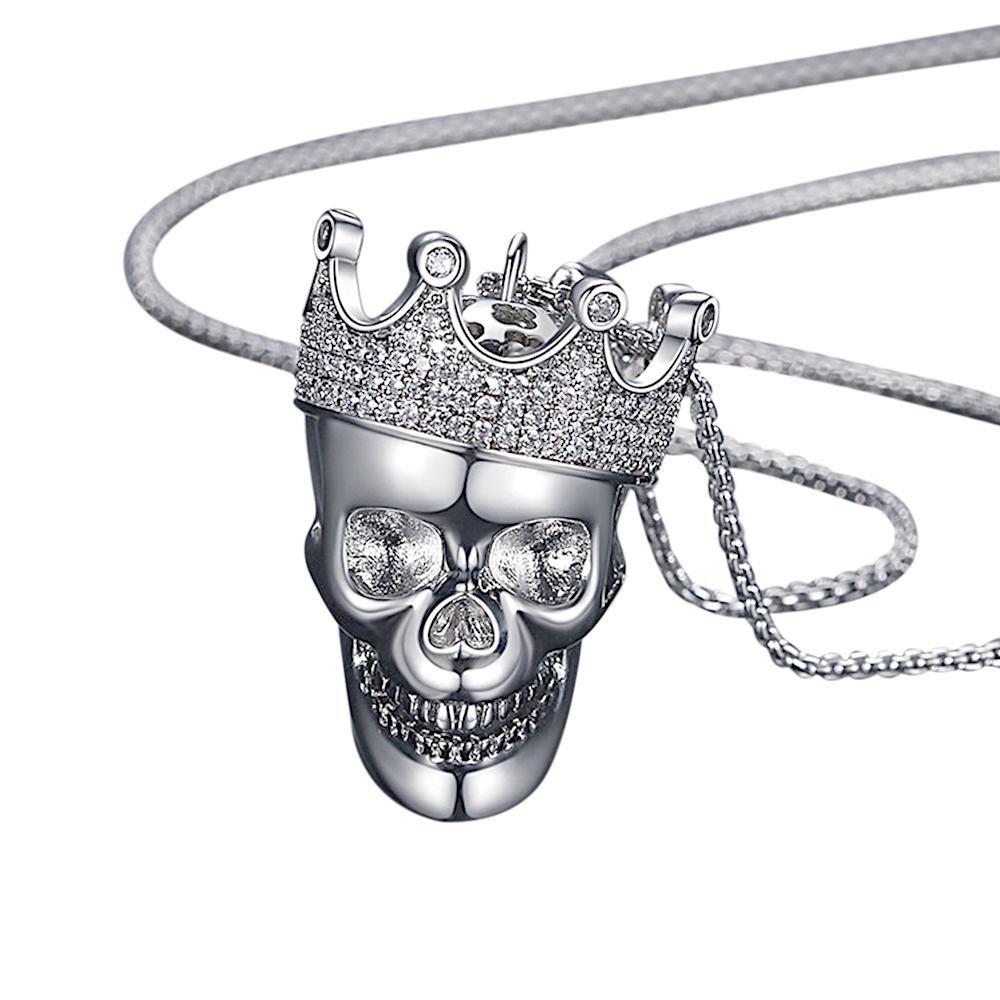 Collier Hip Hop Punk Crâne Couronne Roi Zircon Collier Cadeaux Pour Hommes - votrecollierprenomfr