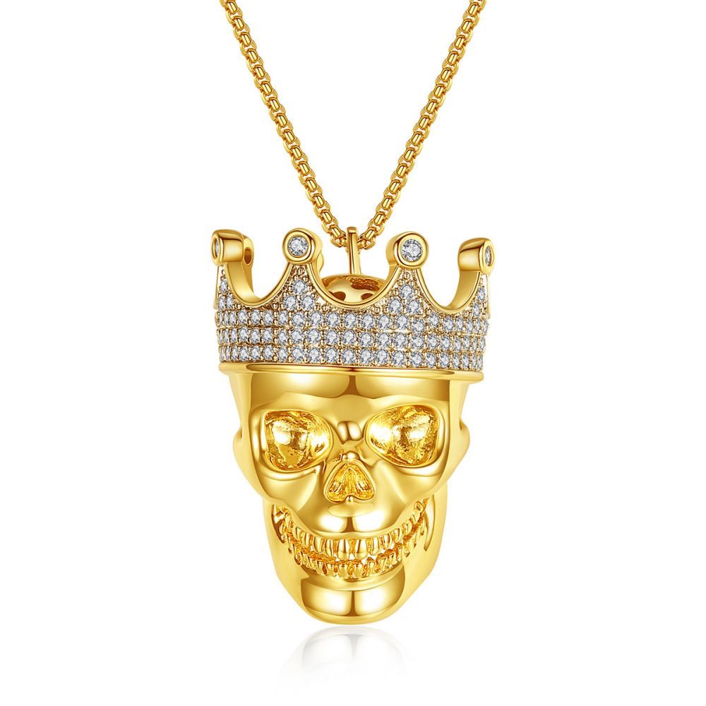Collier Hip Hop Punk Crâne Couronne Roi Zircon Collier Cadeaux Pour Hommes - votrecollierprenomfr