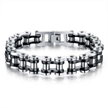 Bracelet De Vélo Hip Hop En Chaîne De Moto À La Mode, Cadeaux En Argent Noir Pour Hommes - votrecollierprenomfr