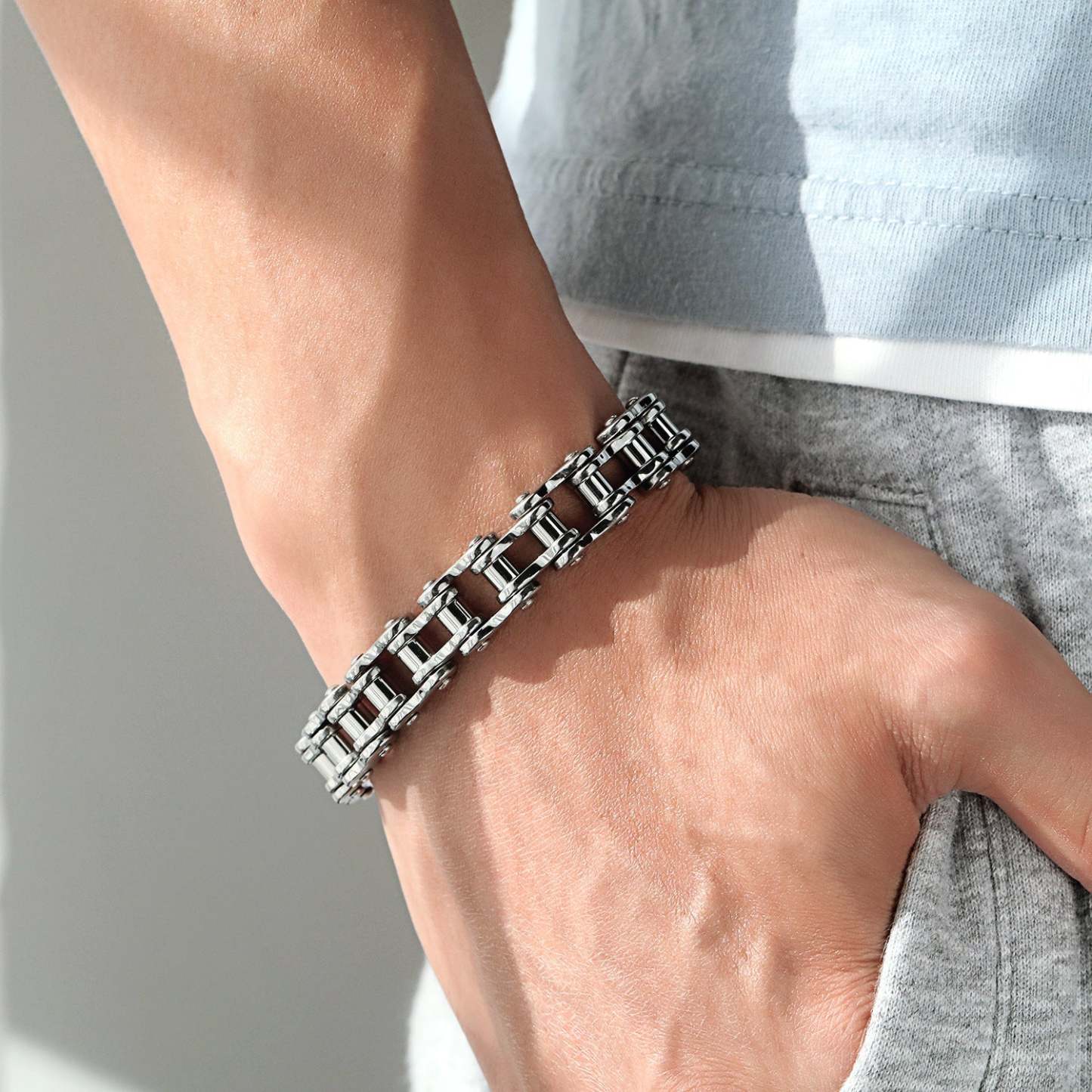 Bracelet De Vélo Hip Hop En Chaîne De Moto À La Mode, Cadeaux En Argent Noir Pour Hommes - votrecollierprenomfr