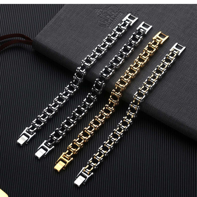 Bracelet De Vélo Hip Hop En Chaîne De Moto À La Mode, Cadeaux En Argent Noir Pour Hommes - votrecollierprenomfr