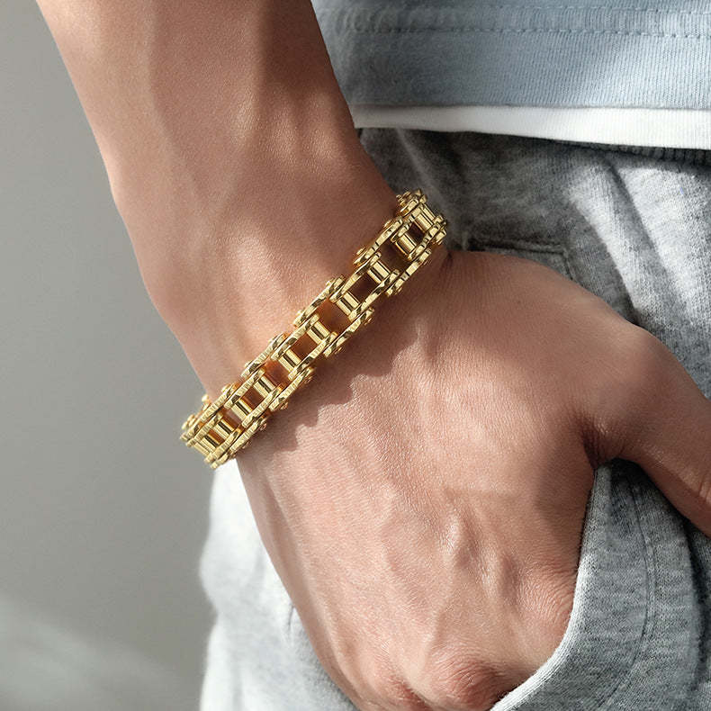 Bracelet De Vélo Hip Hop En Chaîne De Moto À La Mode, Cadeaux En Argent Noir Pour Hommes - votrecollierprenomfr